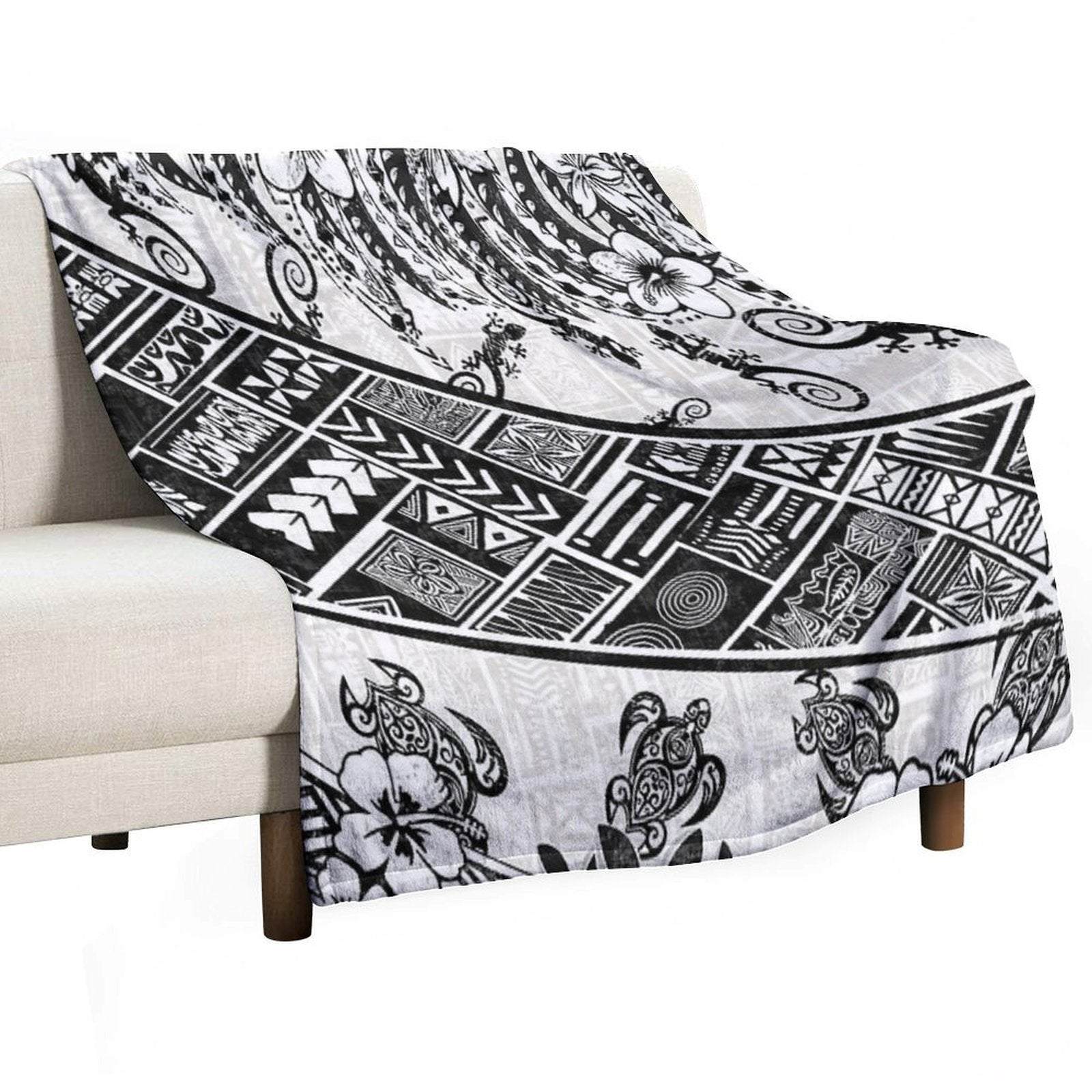 Black And White Polynesian Tribal Distressed Gift-ready Throw Blanket