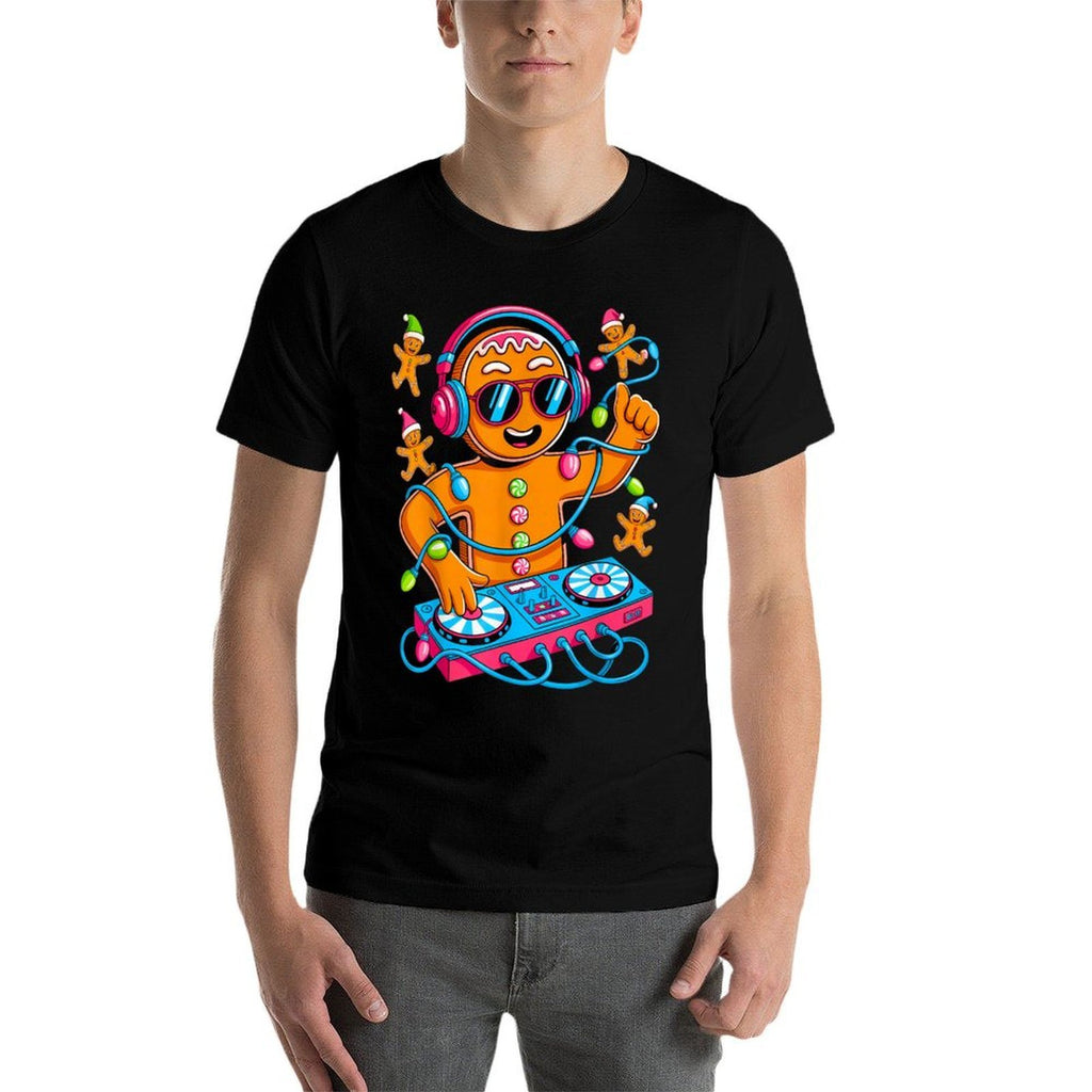 Retro Christmas House Music Gingerbread DJ Techno Rave EDM  Rolled Sleeves T-Shirt