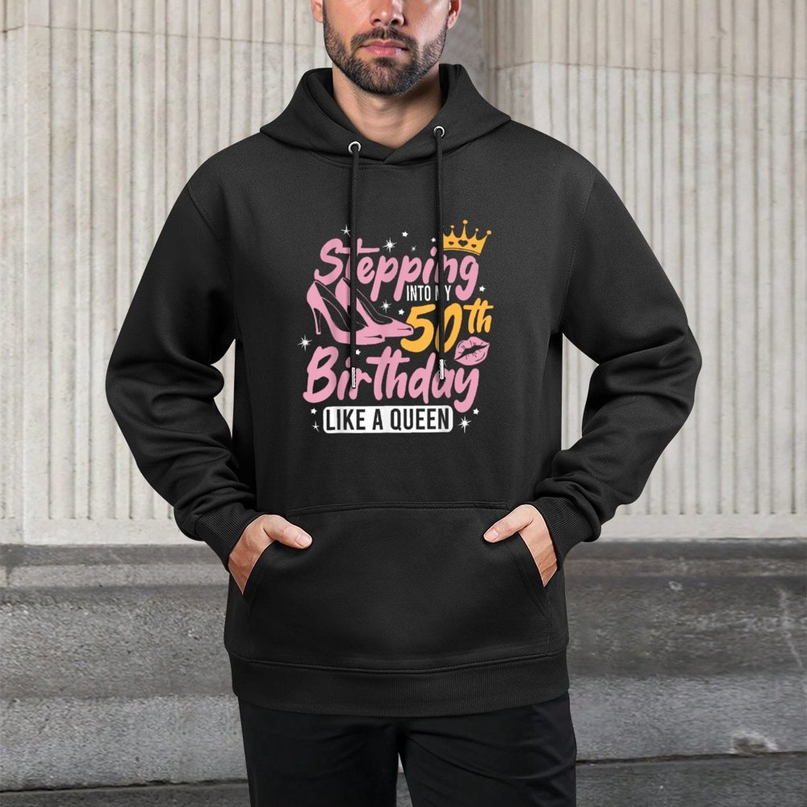 50th Birthday Like A Queen, 50 Years Old Woman Birthday Medium-Weight Fabric Hoodie