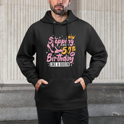 50th Birthday Like A Queen, 50 Years Old Woman Birthday Medium-Weight Fabric Hoodie