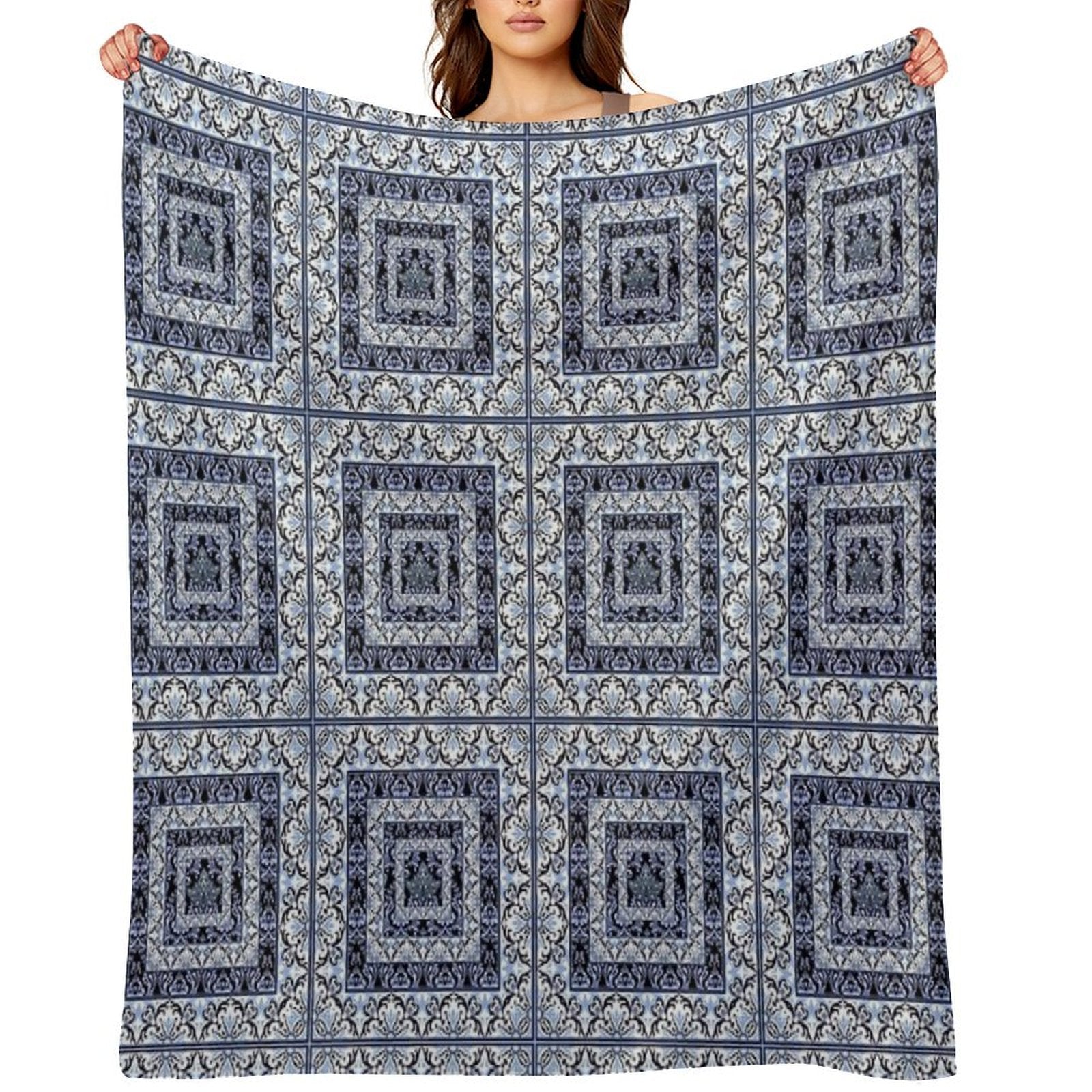 Damask Mosaic Tile Art Multi-functional Throw Blanket