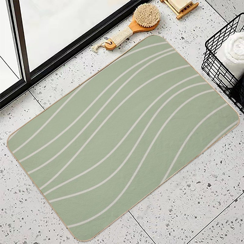 Sage Waves - Minimalist Abstract Line Pattern in Sage Green And Beige  Odorless Bath Mat