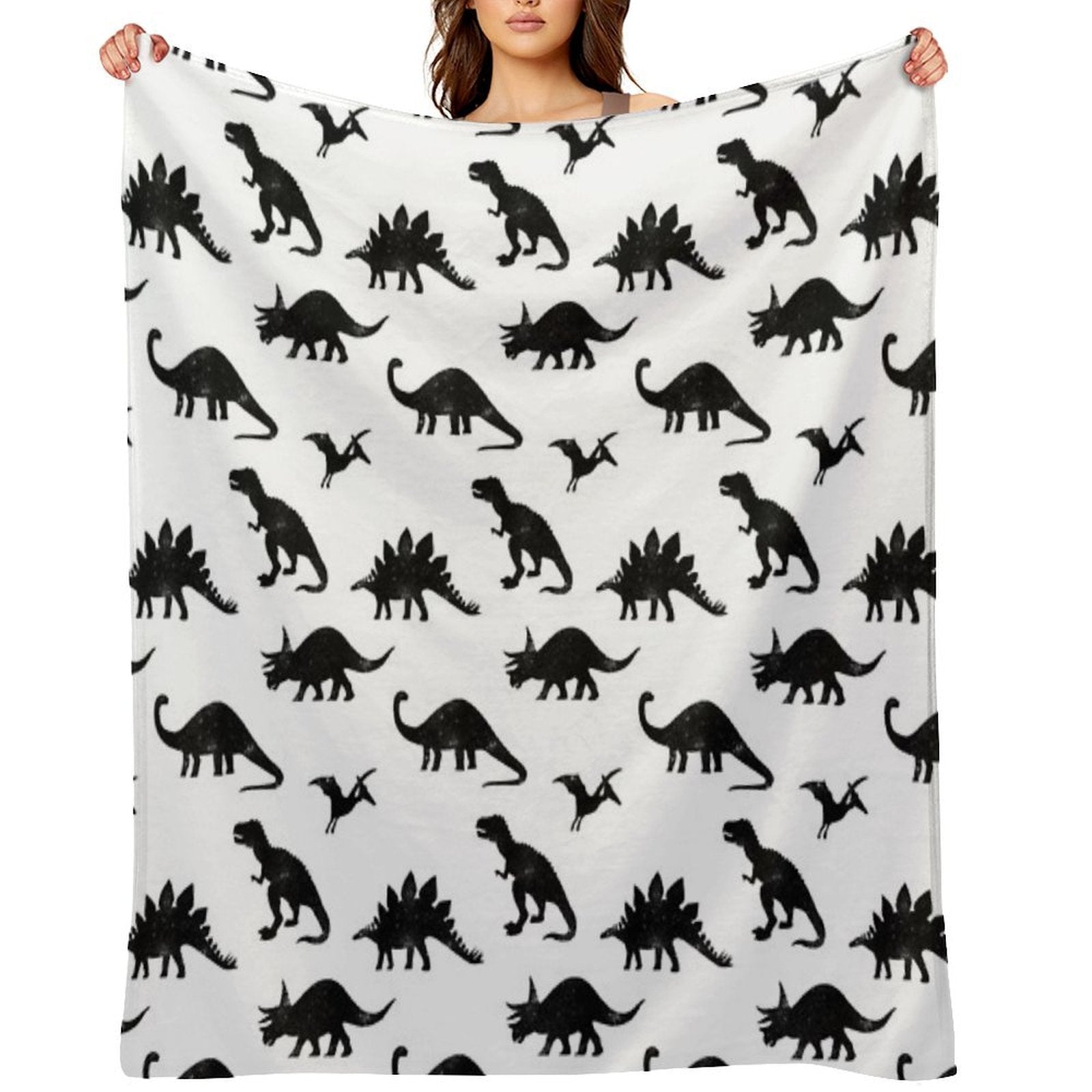 Black + White Dinosaurs Compact Throw Blanket