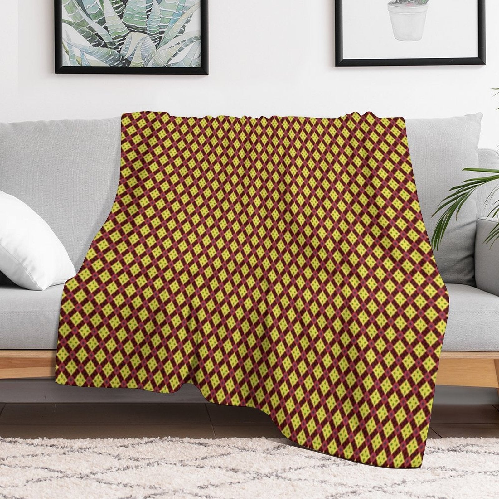 Golden Diamond Medallions Red Flowers Versatility Throw Blanket