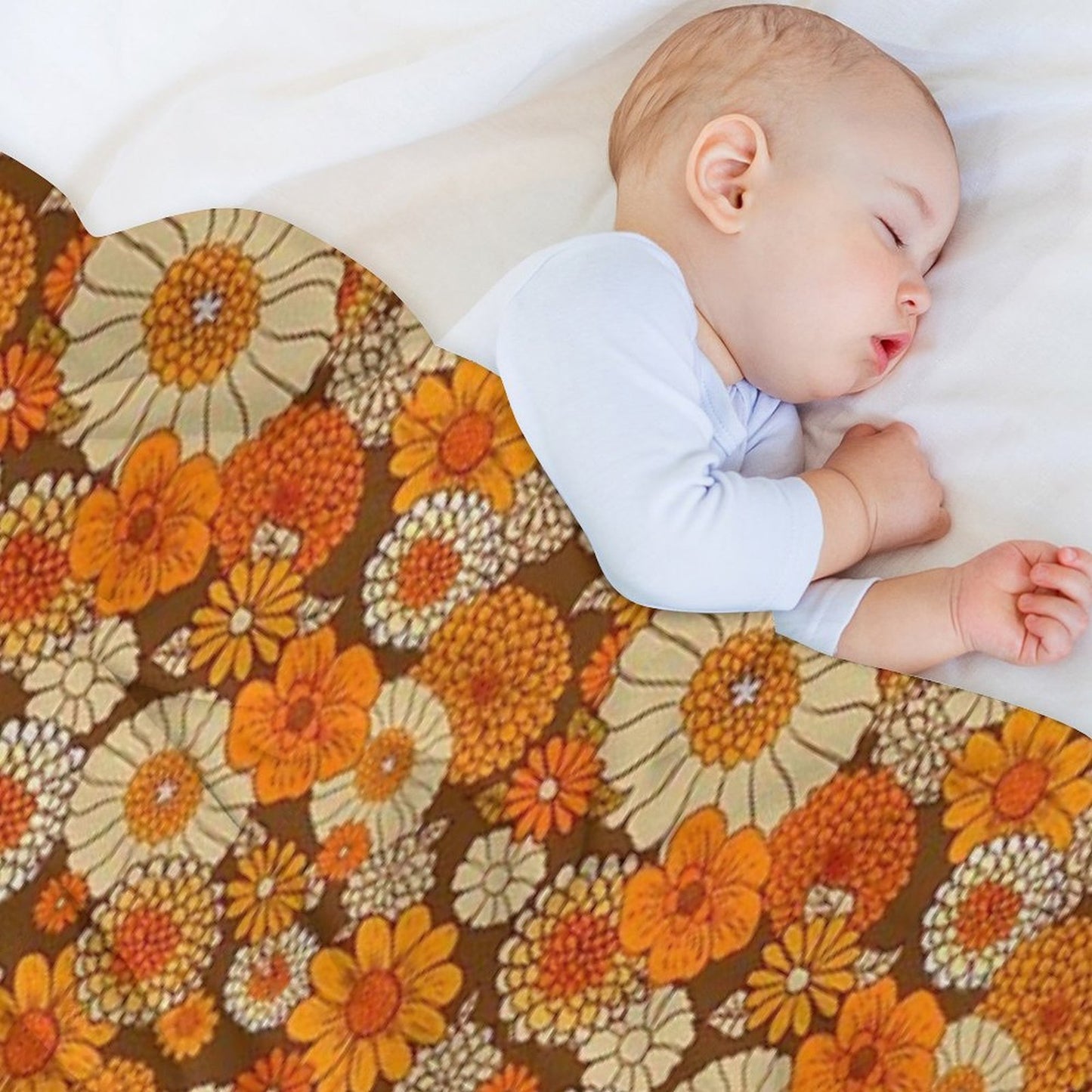 70s Retro Daisies, Vintage Flower Power, Orange And Brown, Boho, Premium Throw Blanket