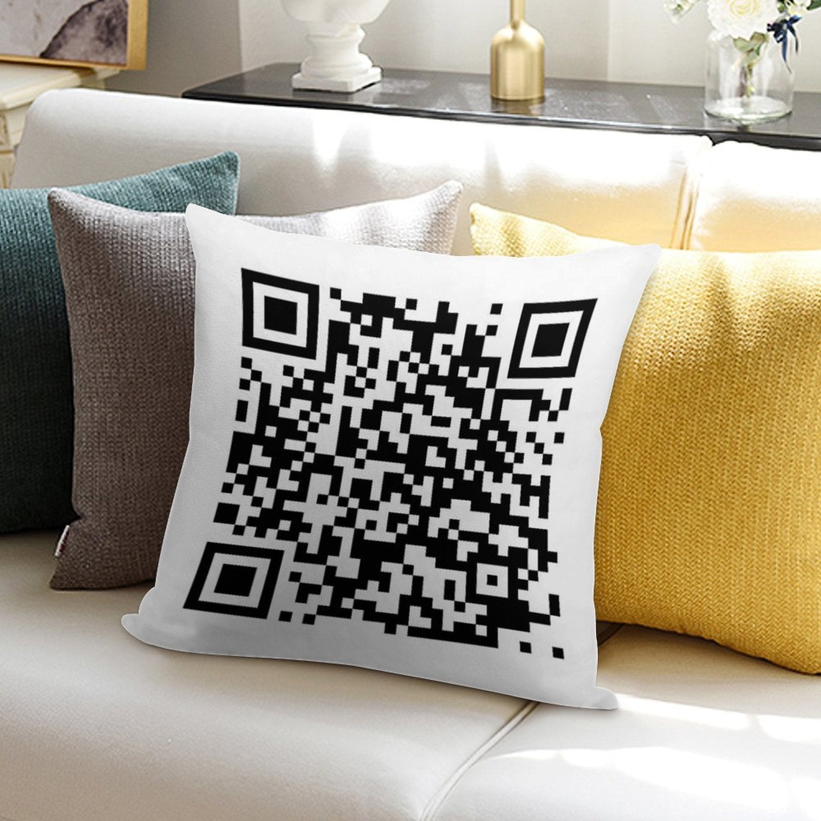 QrCode Rick Astley - Never Gonna Give You Up Soft Decorative Cover Throw Pillow
