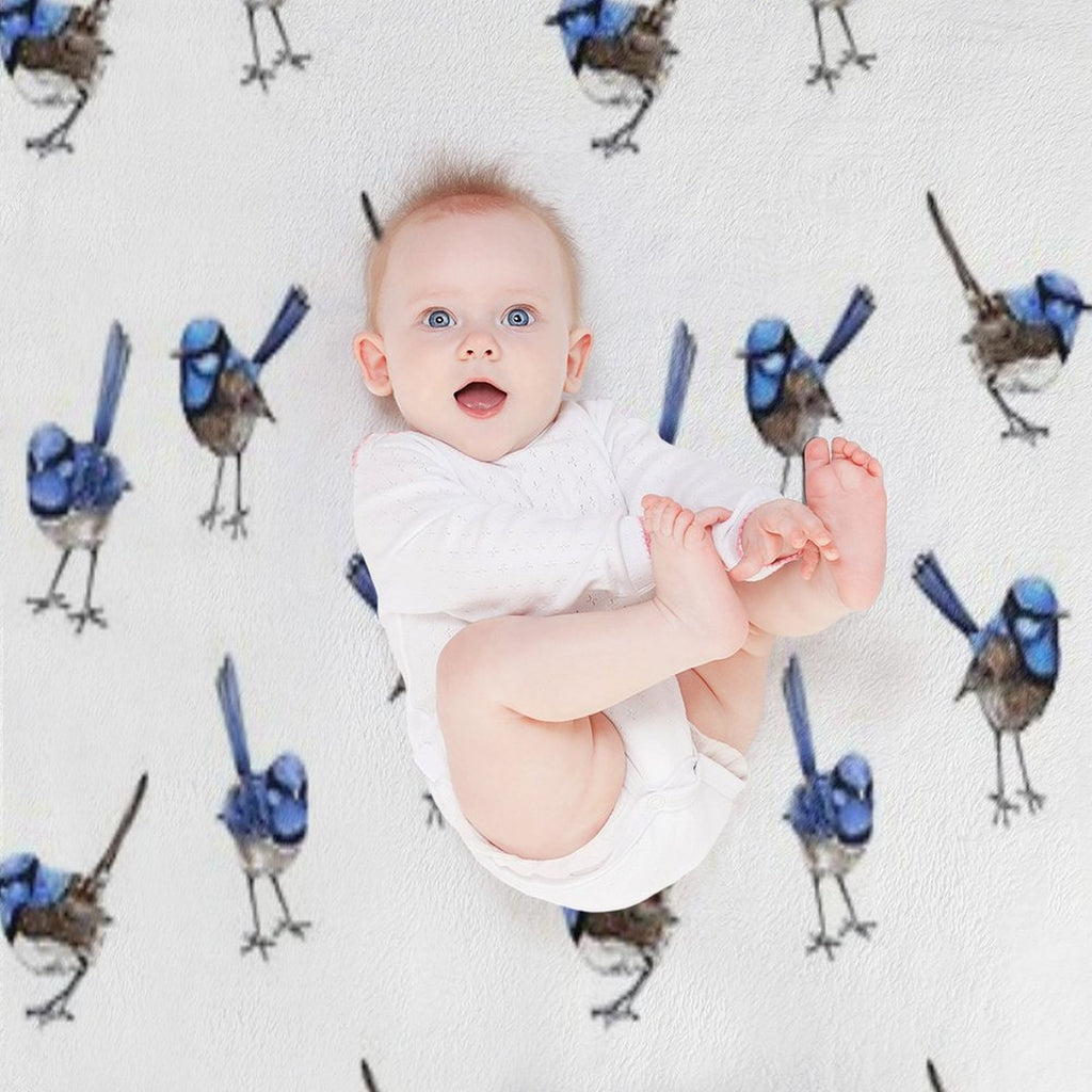 Blue Wrens, Scattered on White Travel-friendly Throw Blanket