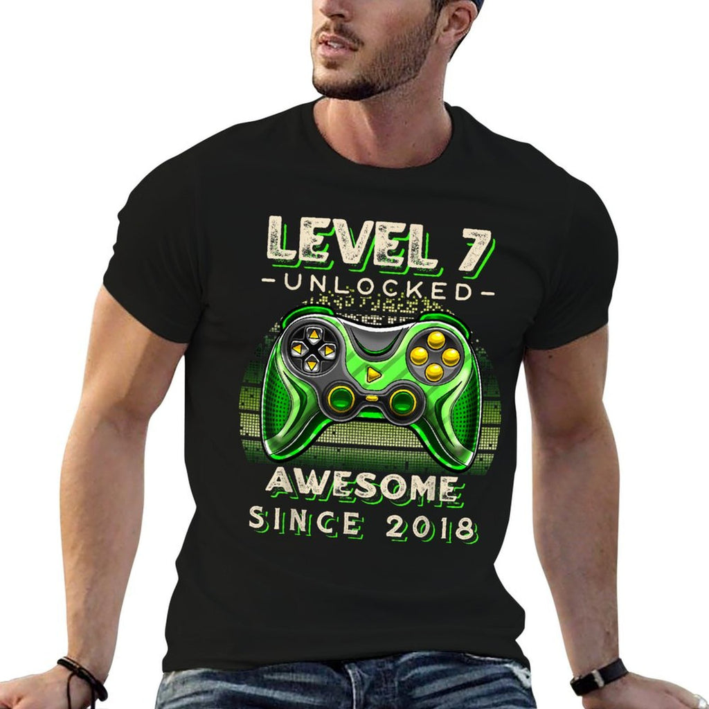 7th Birthday Boy Level 7 Gamer 7 Year Video Game Party  Ribbed Collar T-Shirt