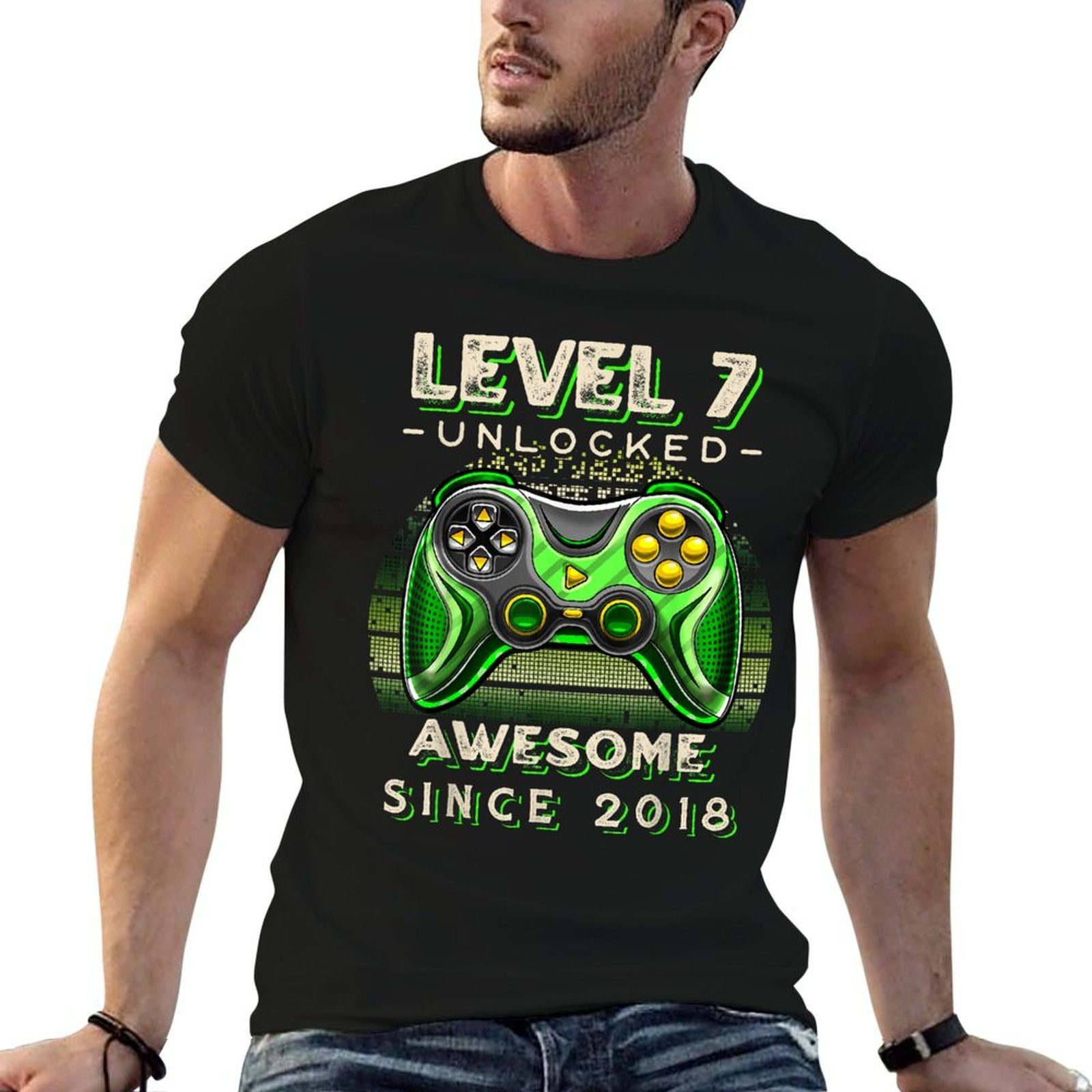 7th Birthday Boy Level 7 Gamer 7 Year Video Game Party  Ribbed Collar T-Shirt
