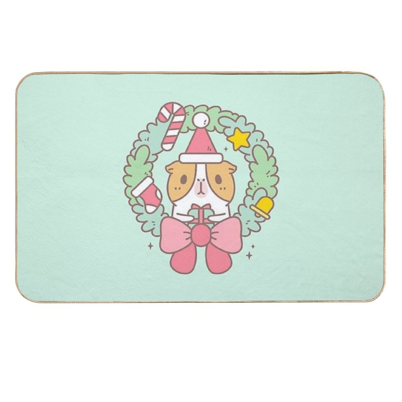 Bubu The Guinea Pig, Christmas Wreath  Odorless Bath Mat
