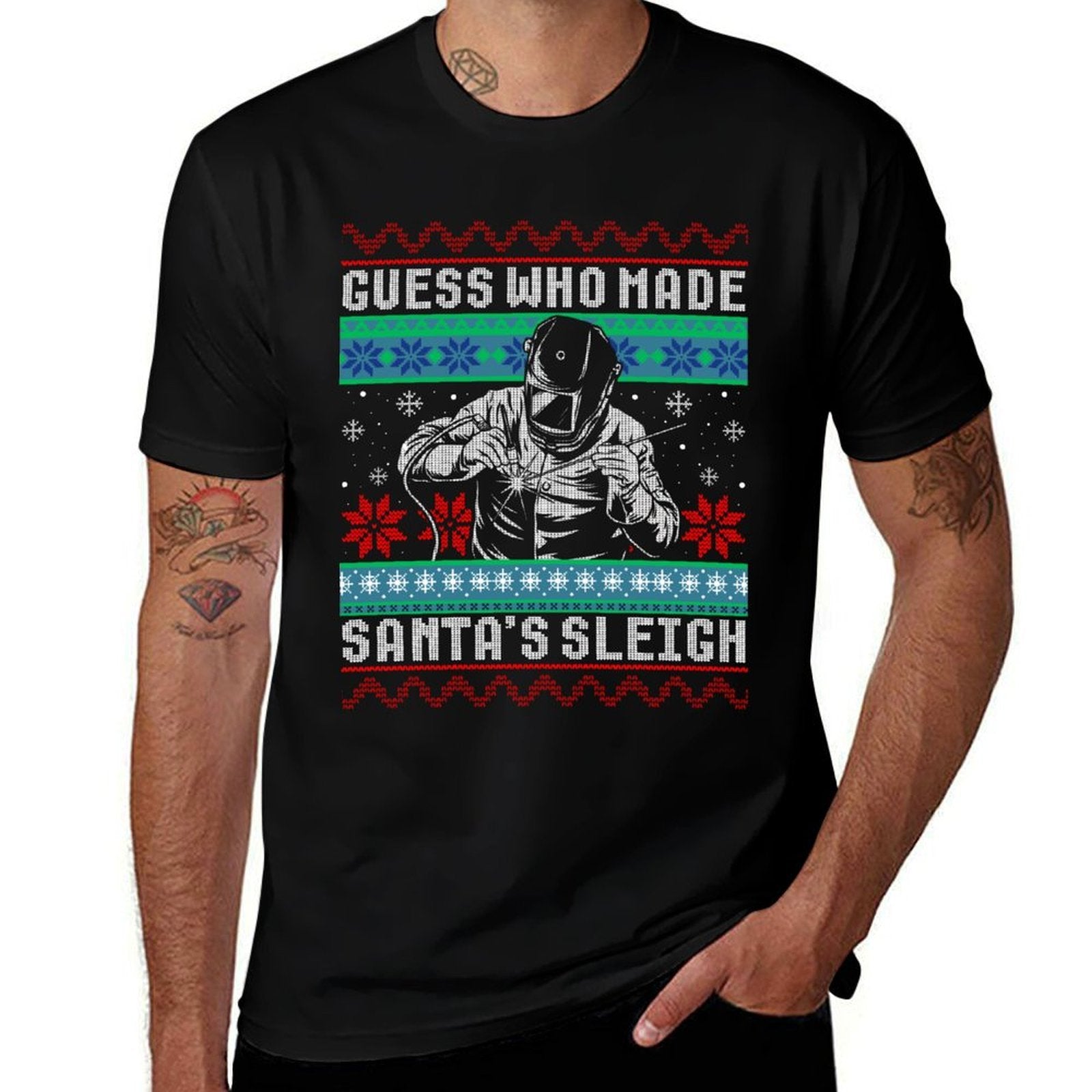 Funny Welder Ugly Christmas Sweater Gift for Welder  Fade-proof Color T-Shirt