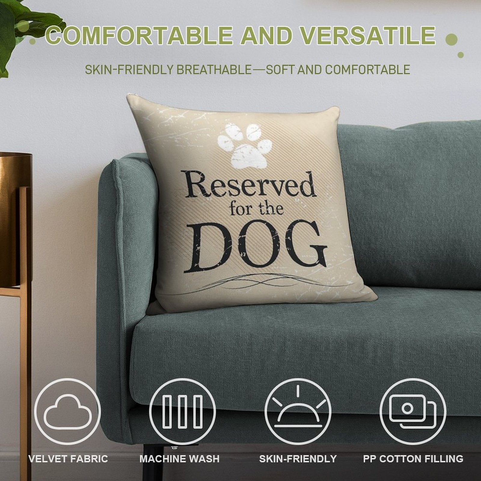 Reserved for The Dog (Tan) Soft Shrink-Resistant Throw Pillow