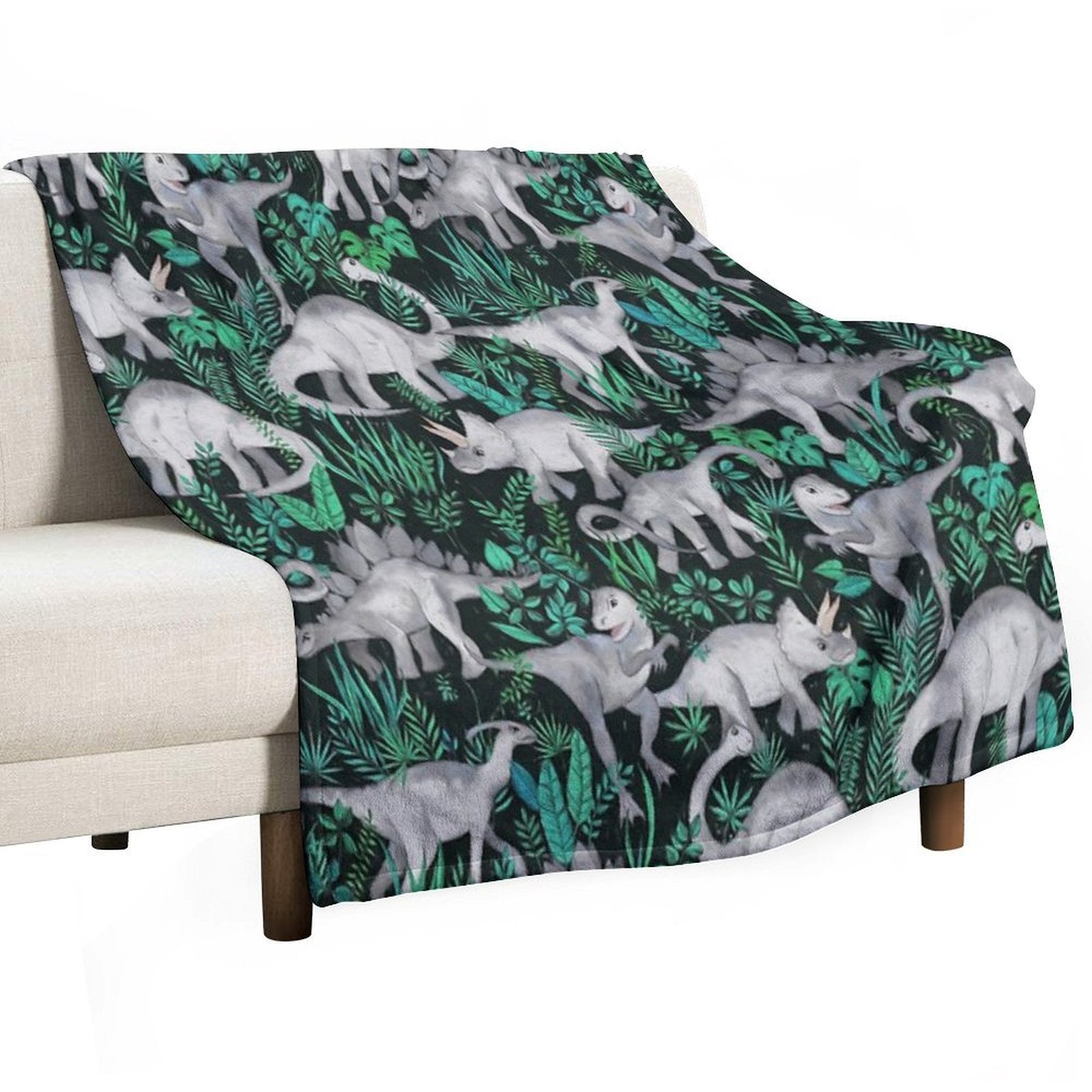 Dinosaur Jungle Sustainable Throw Blanket