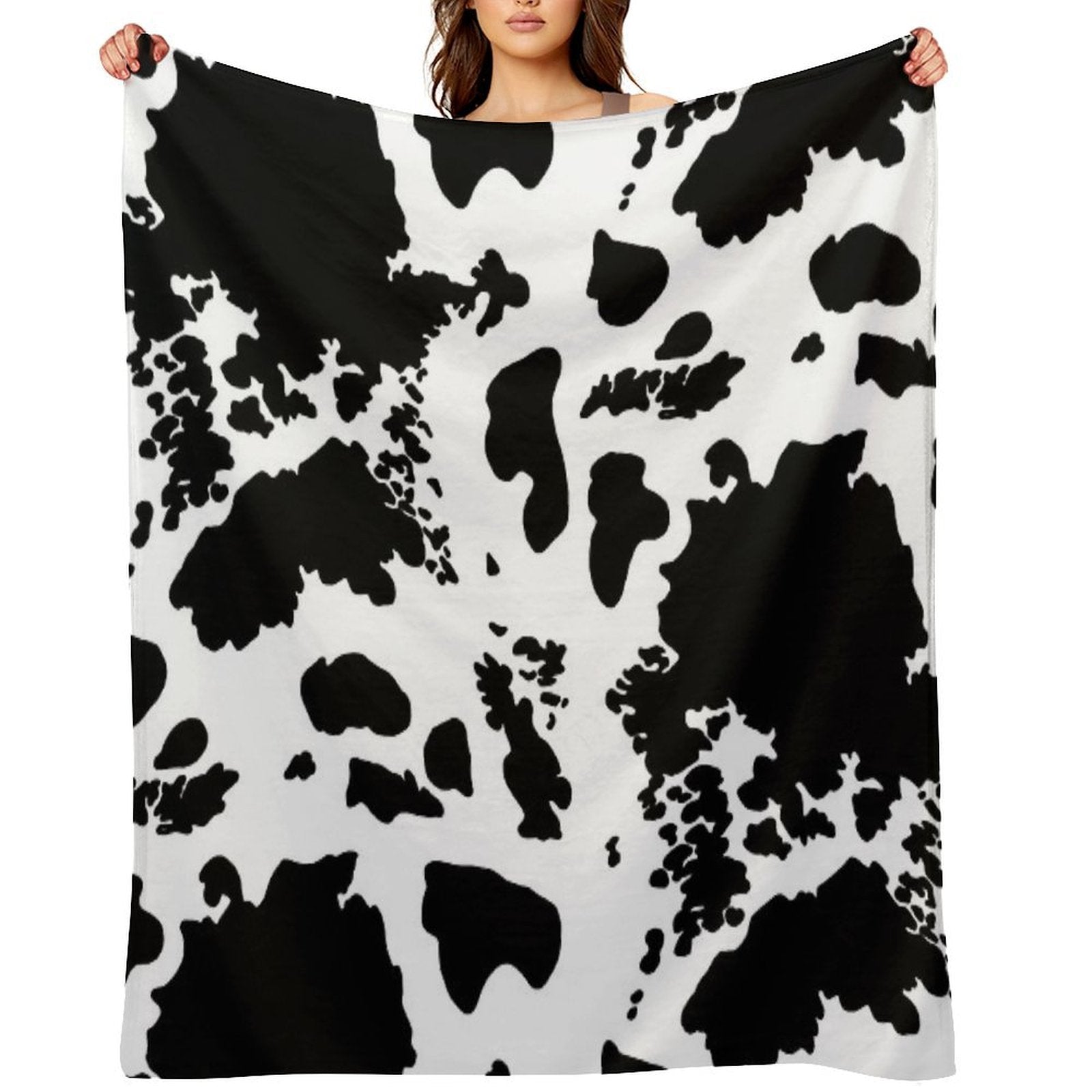 Black And White Cowhide Print Pattern Lightweight Throw Blanket