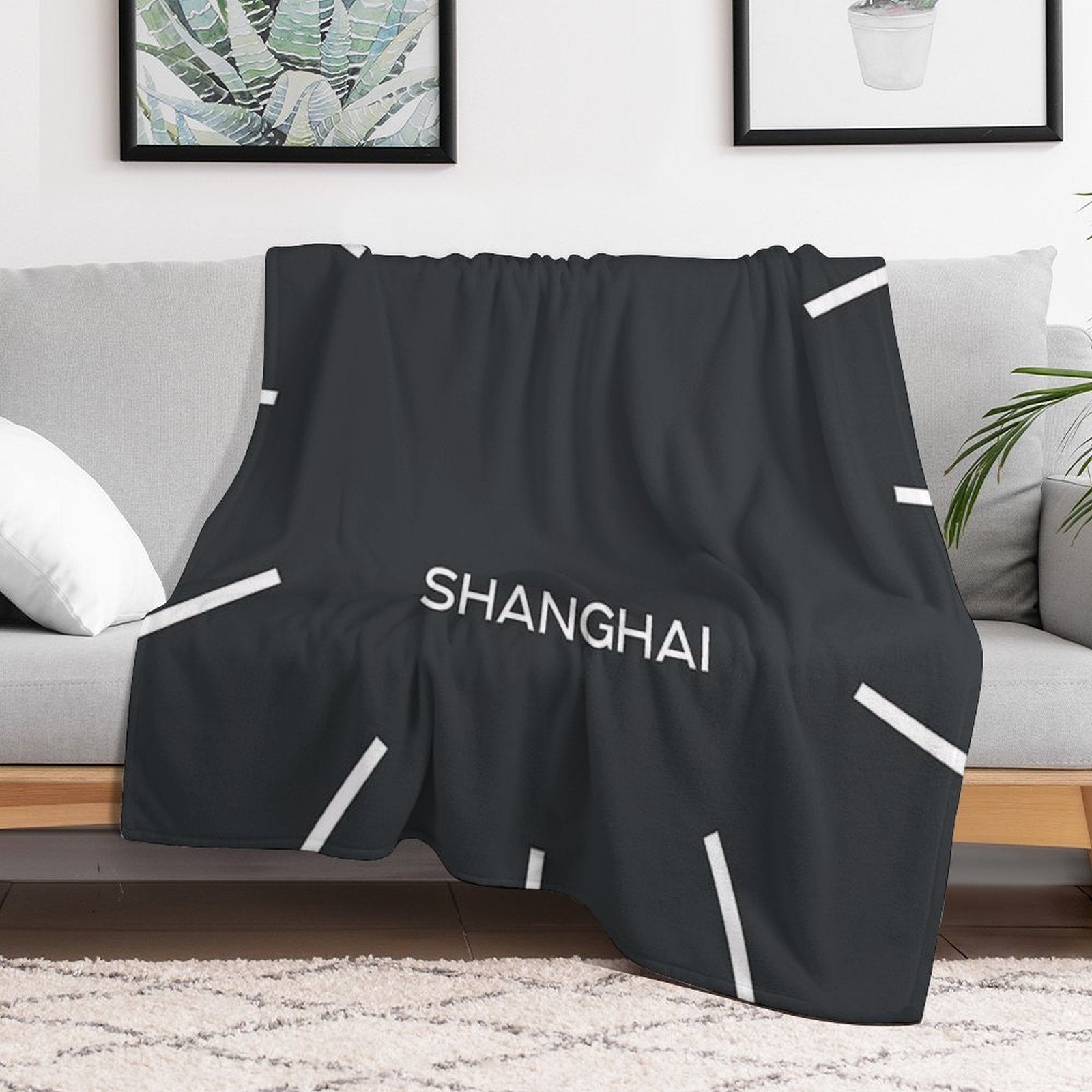 Shanghai Time Zone World Wall Clock-Phantom Black Shrink-resistant Throw Blanket