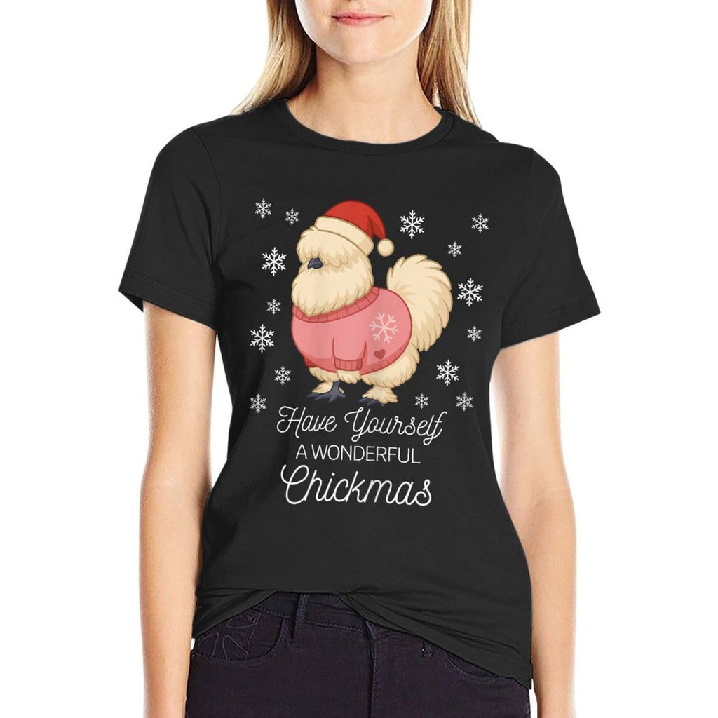 Silky Chicken- Cute Bantam Christmas  Summer-ready Fabric T-Shirt