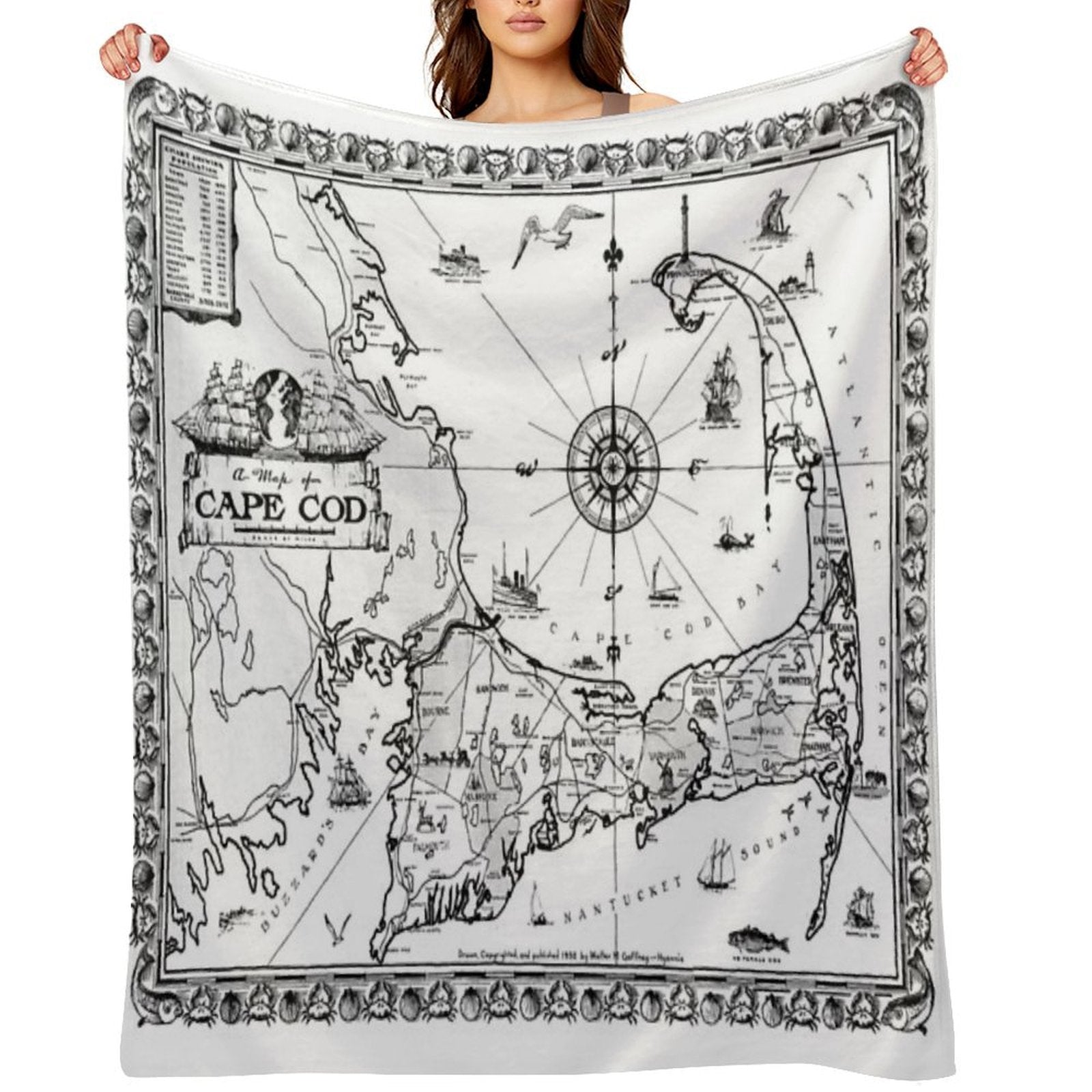 Vintage Map of Cape Cod BW All-season Throw Blanket