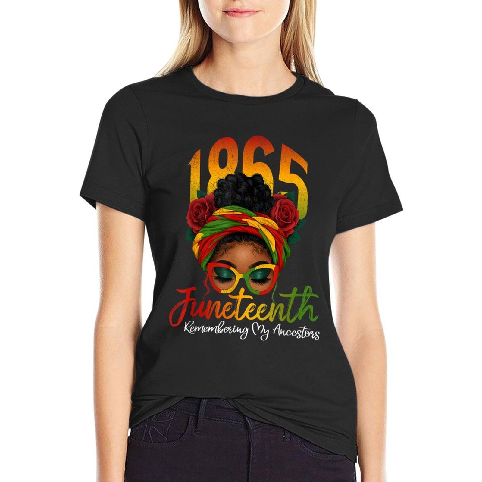 Juneteenth Remembering My Ancestors Black Women Juneteenth  Ribbed Collar T-Shirt