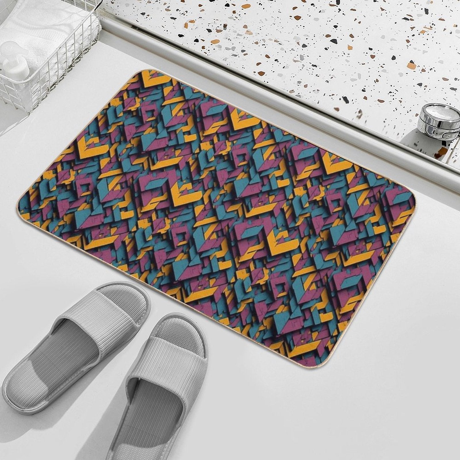 Retro-Inspired Geometric Blocks  Easy Maintenance Bath Mat