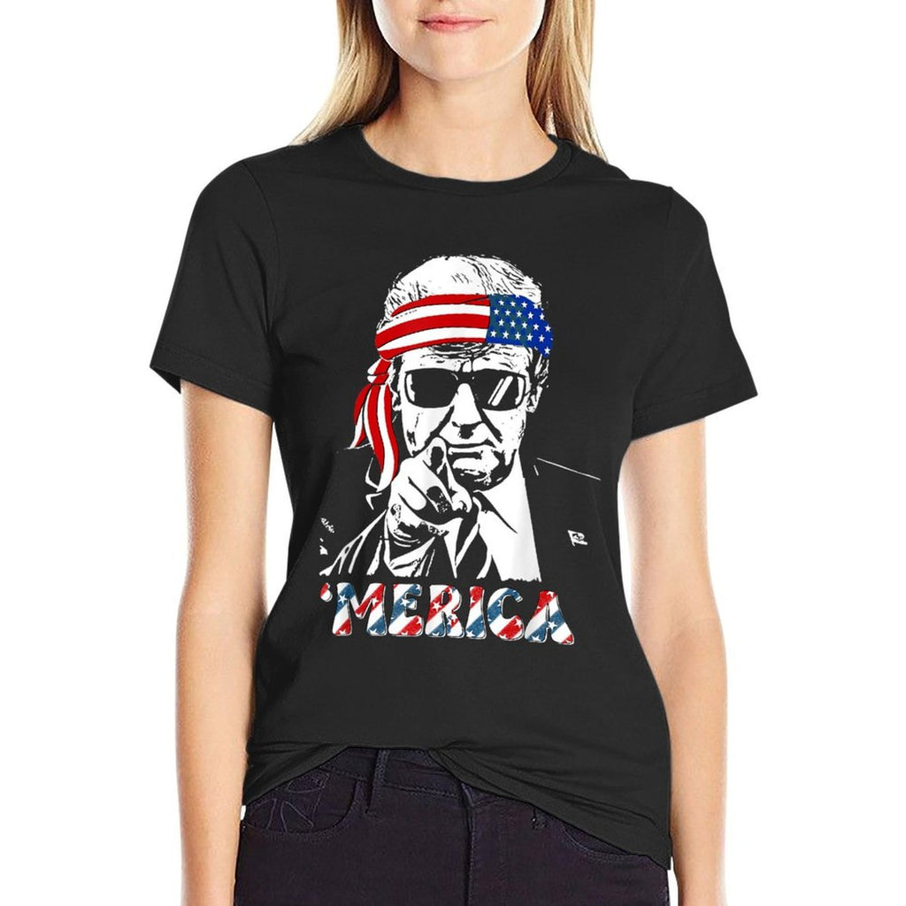 MERICA TRUMP Happy 4th Of July Trump American  Oversized Silhouette T-Shirt