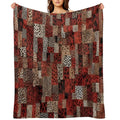 Abstract Red Faux Fur Patchwork Pattern Anti-pilling Throw Blanket