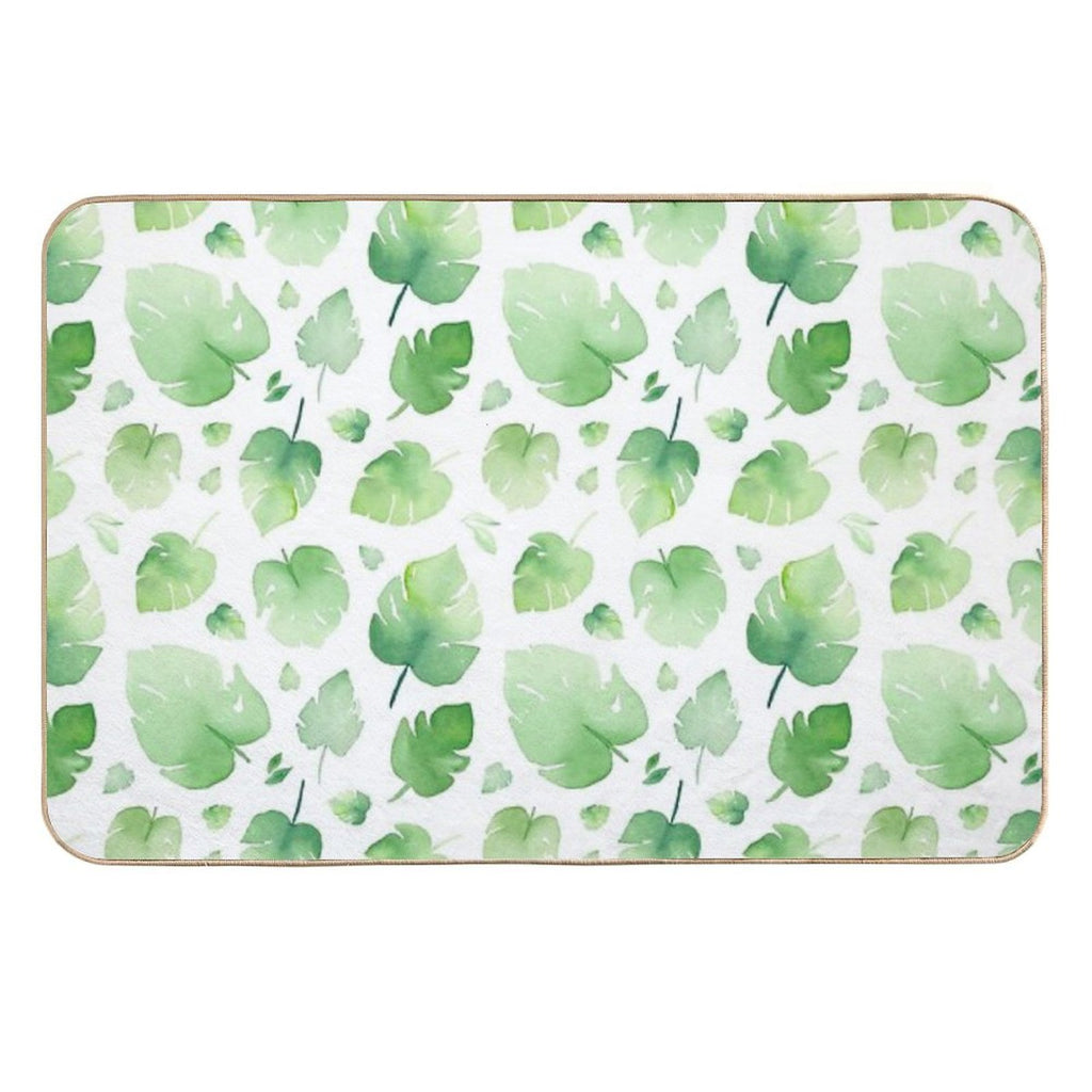 Watercolor Monstera Leaves Pattern  Fade-Resistant Bath Mat
