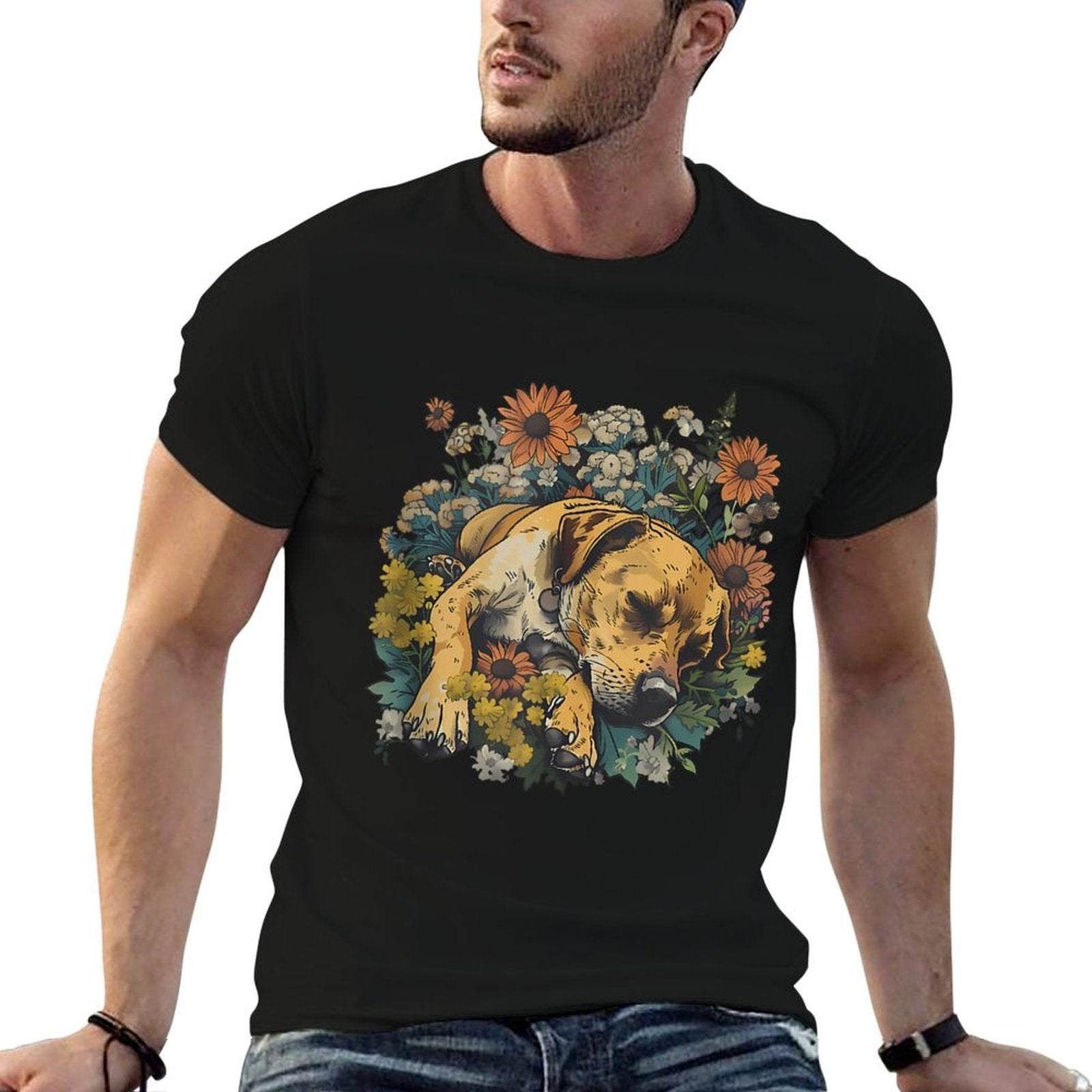 Sleep Dog Floral Sleepy Animal Dog Lover Cute Dog Sleeping  Summer-ready Fabric T-Shirt