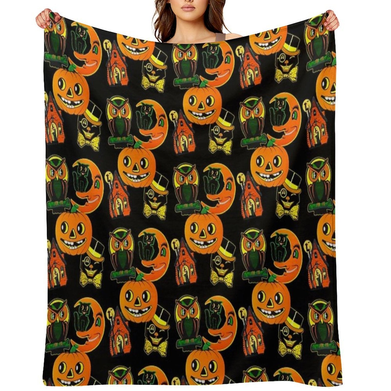 Vintage Halloween Decorations Multi-functional Throw Blanket