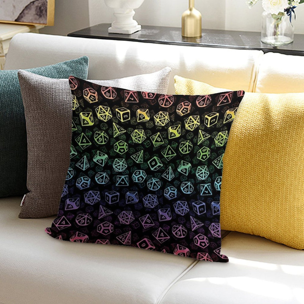 D20 Dice Set Pattern (Rainbow) Soft Anti-Pilling Throw Pillow