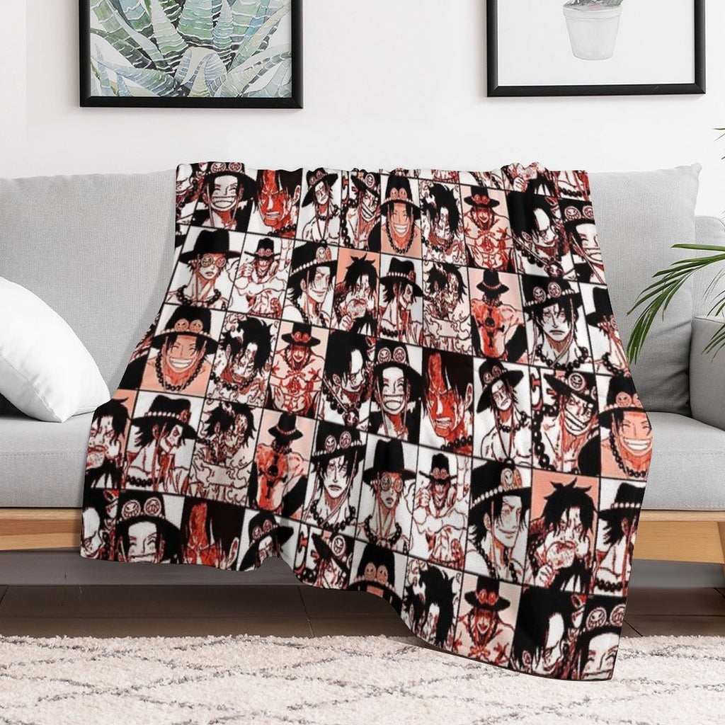 Ace - One Piece Manga Panel Collage Wrinkle-free Throw Blanket