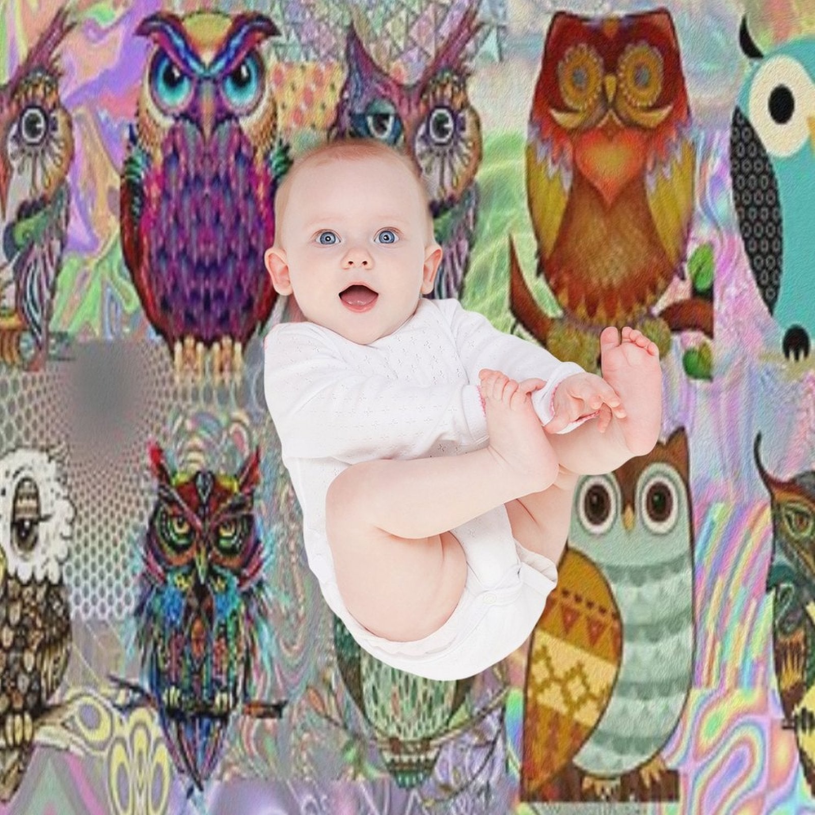 Psychedelic Owls Shrink-resistant Throw Blanket