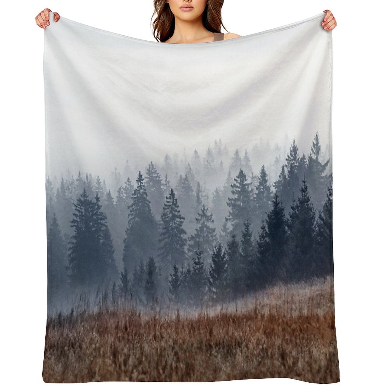 Lost In Fog  Misty Morning Landscape Autumn Wilderness Forest Waves With Cascadia Trees Covered In Fog Travel-friendly Throw Blanket