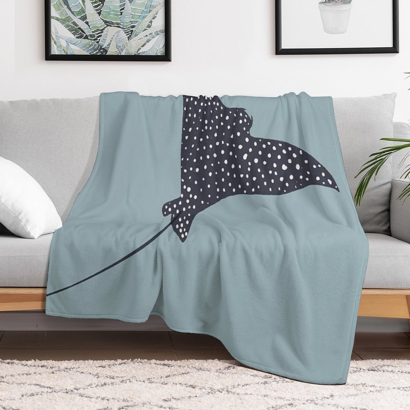Stingray Fish Illustration Sustainable Throw Blanket