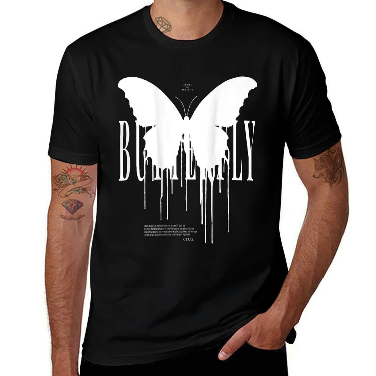 Back Print Streetwear Hip Hop Retro Vintage Moth Butterfly  Polyester Blend T-Shirt