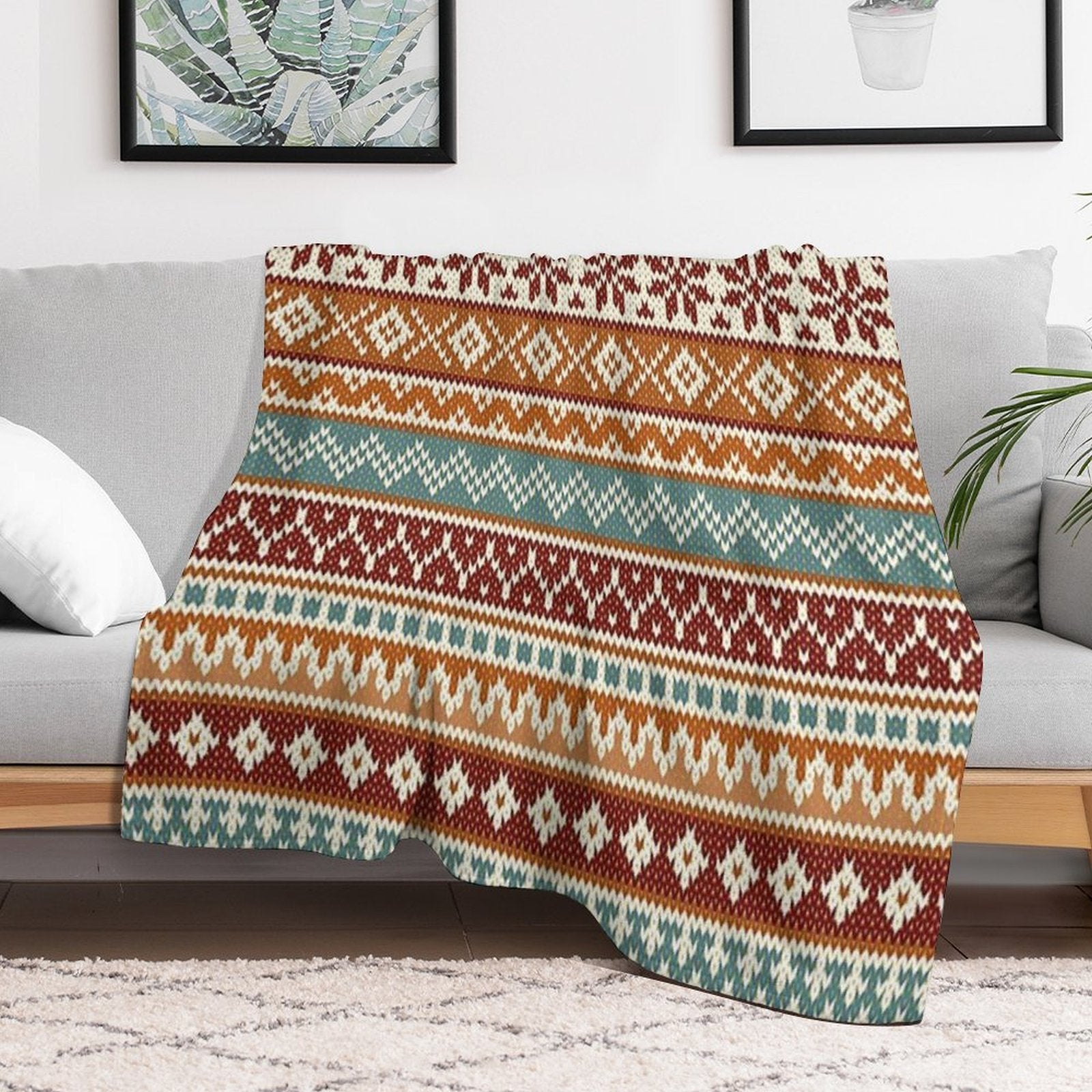 Fair Isle Fox Vibes Travel-friendly Throw Blanket
