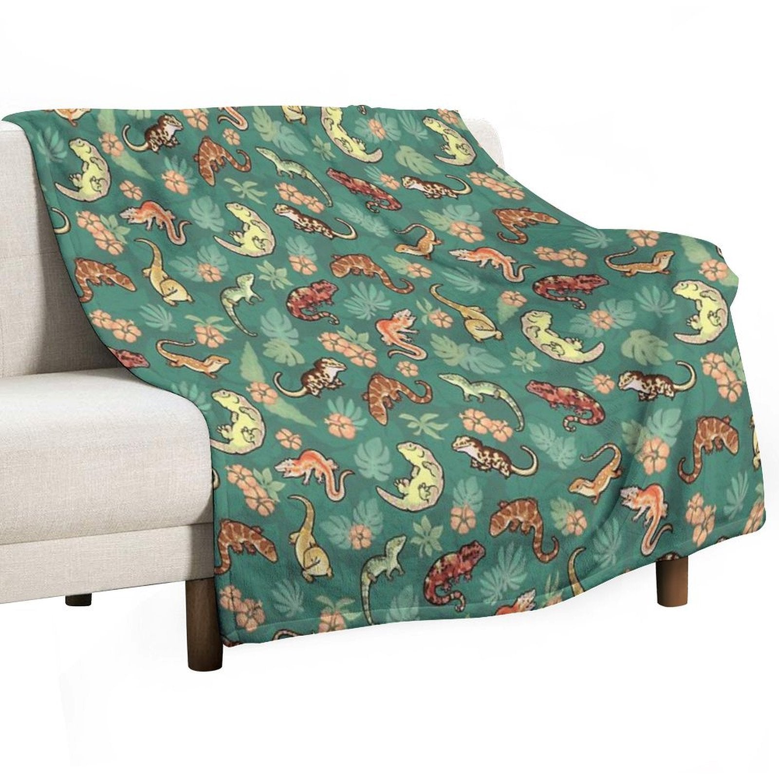 Gecko Family in Green Durable Throw Blanket
