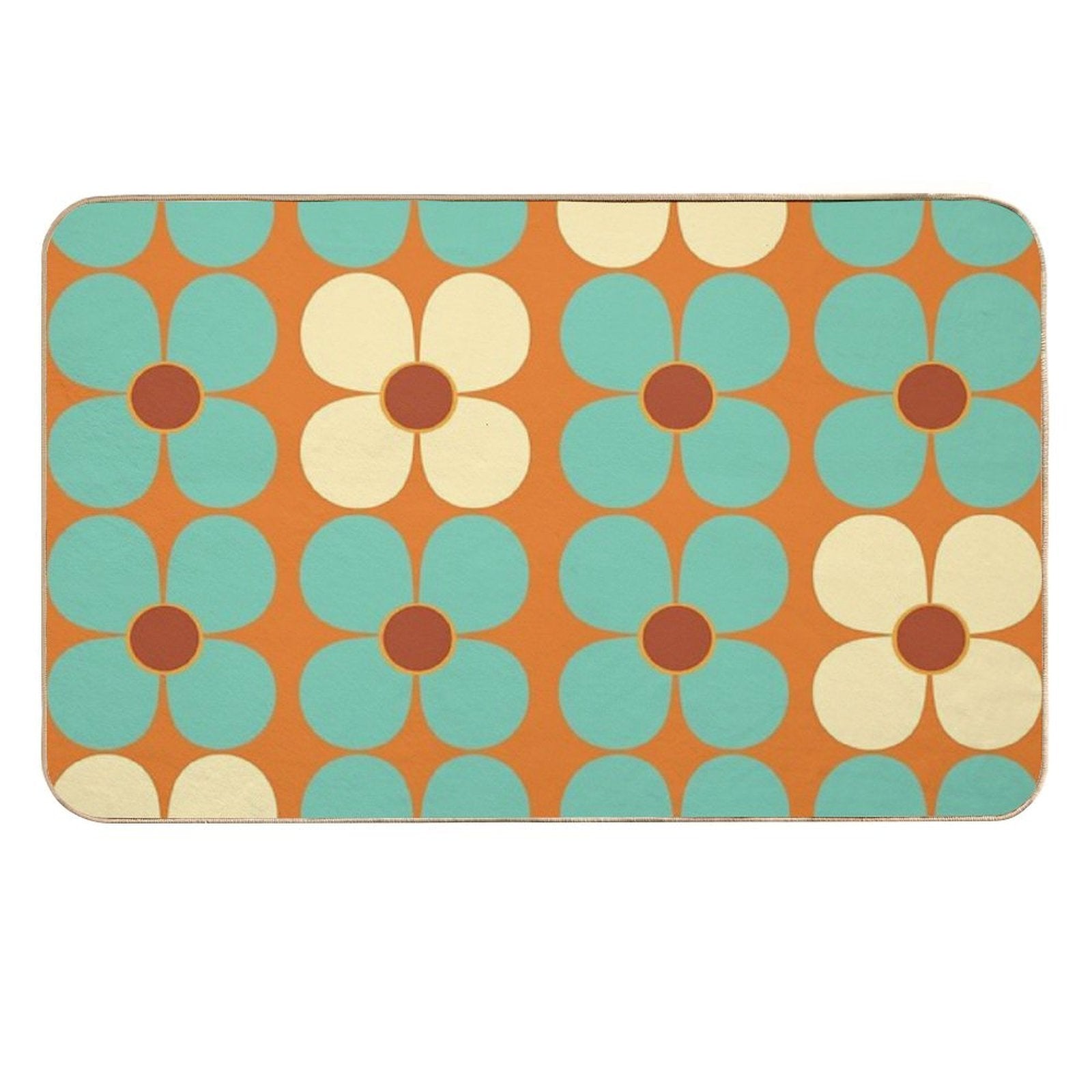 Retro Land Flower Power Blue And Cream  Anti-Trip Bath Mat