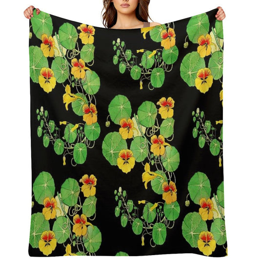 Yellow Nasturtium Flower  Botanical Illustration Gift-ready Throw Blanket