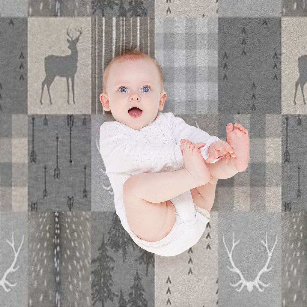 Rustic Woodland Patchwork - Grey And Beige Premium Throw Blanket