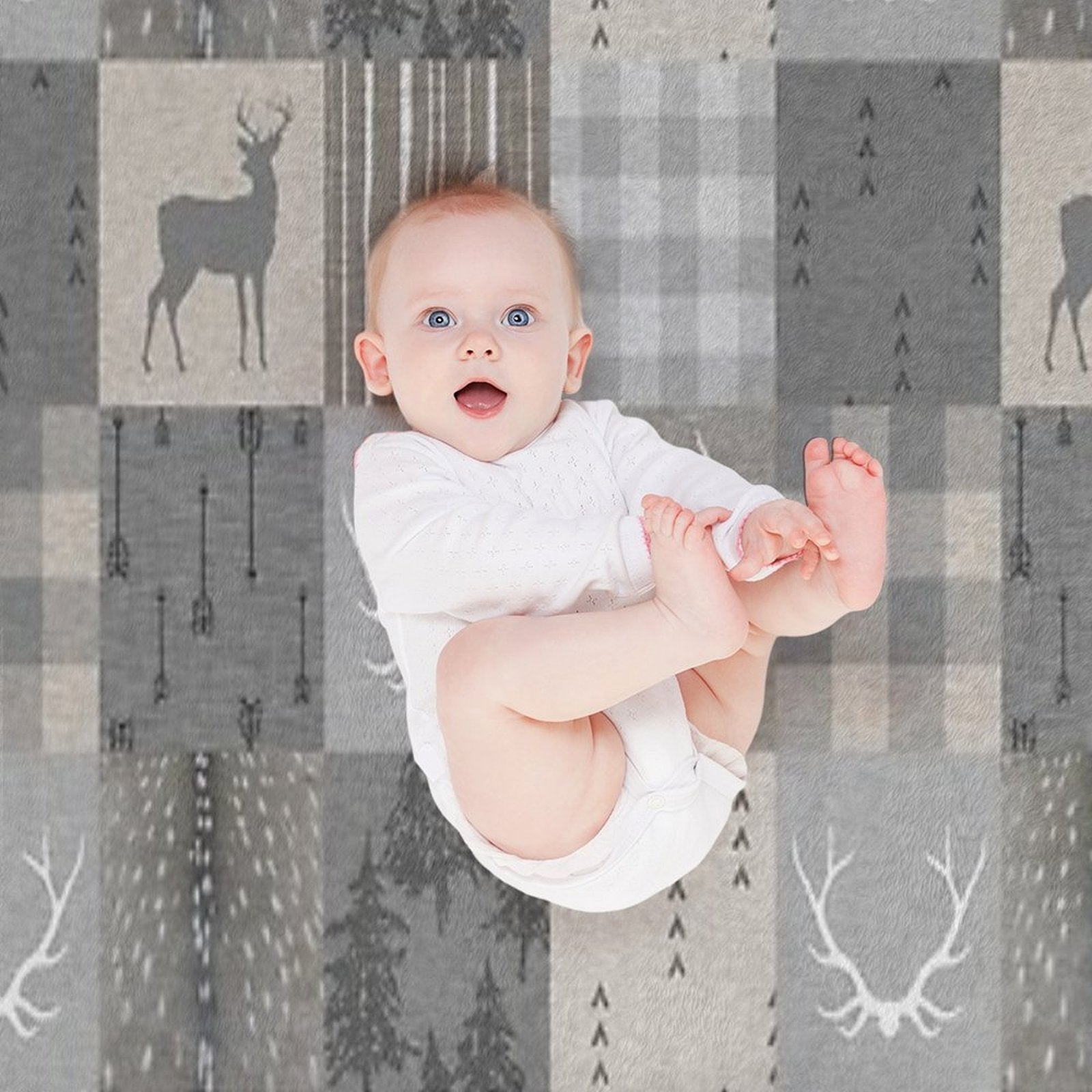 Rustic Woodland Patchwork - Grey And Beige Premium Throw Blanket