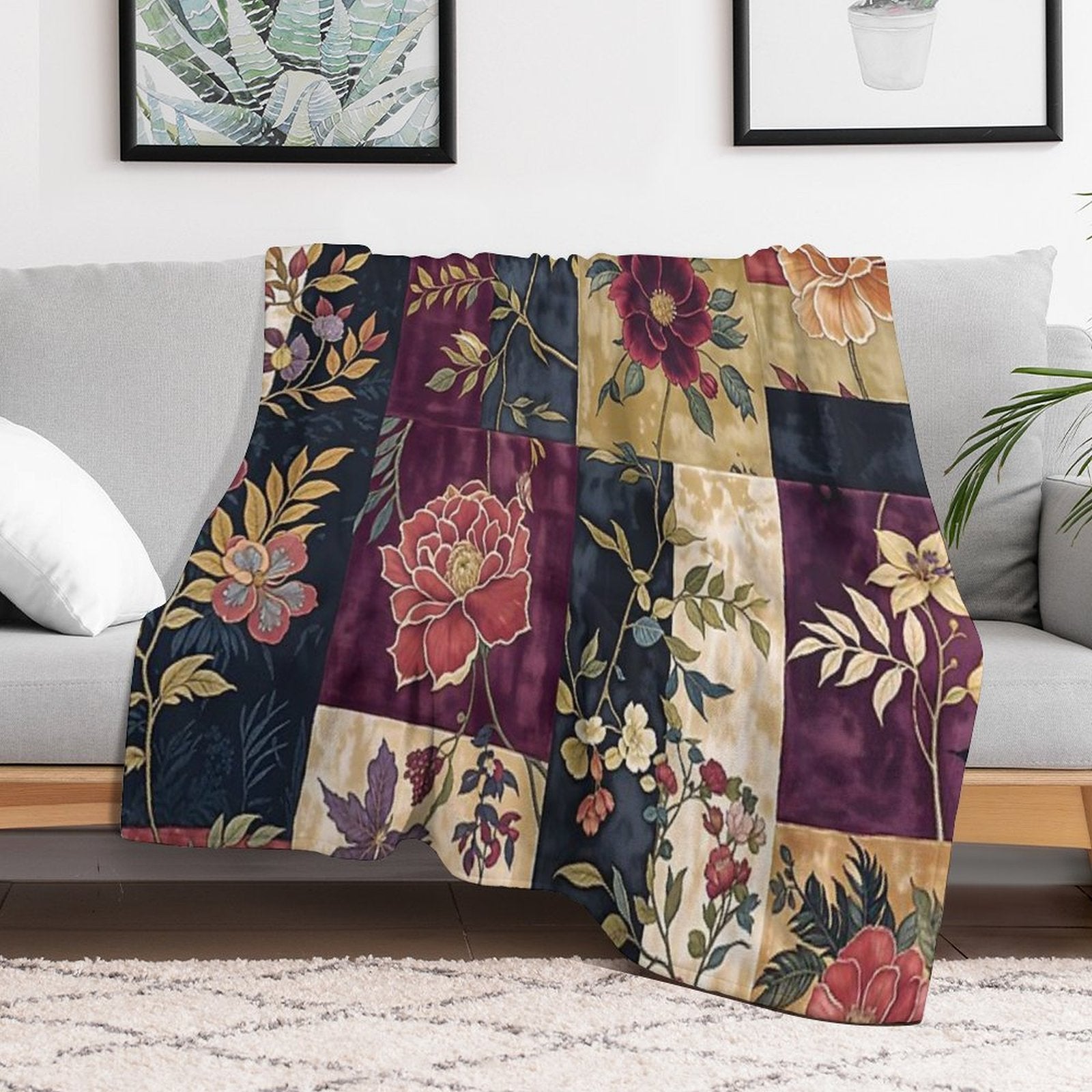 Ruby Myrrh Floral Patchwork Durable Throw Blanket