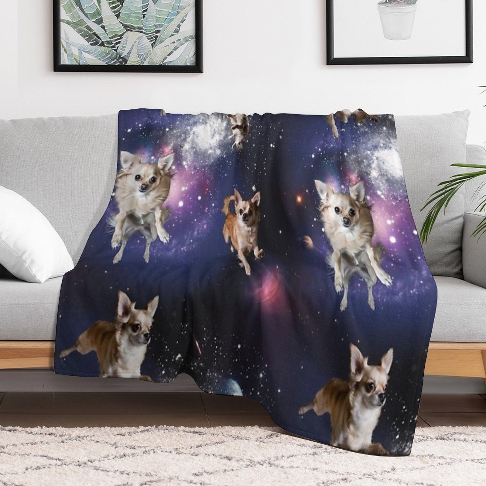 Floating Chihuahuas in A Swirling Galaxy Gift-ready Throw Blanket