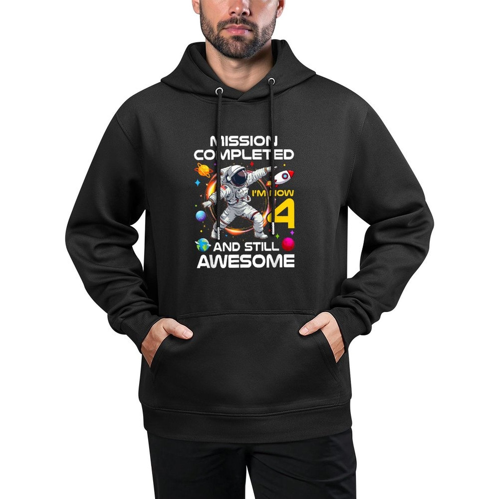 4Th Birthday Astronaut 4 Years Old Outer Space Birthday Medium-Weight Fabric Hoodie