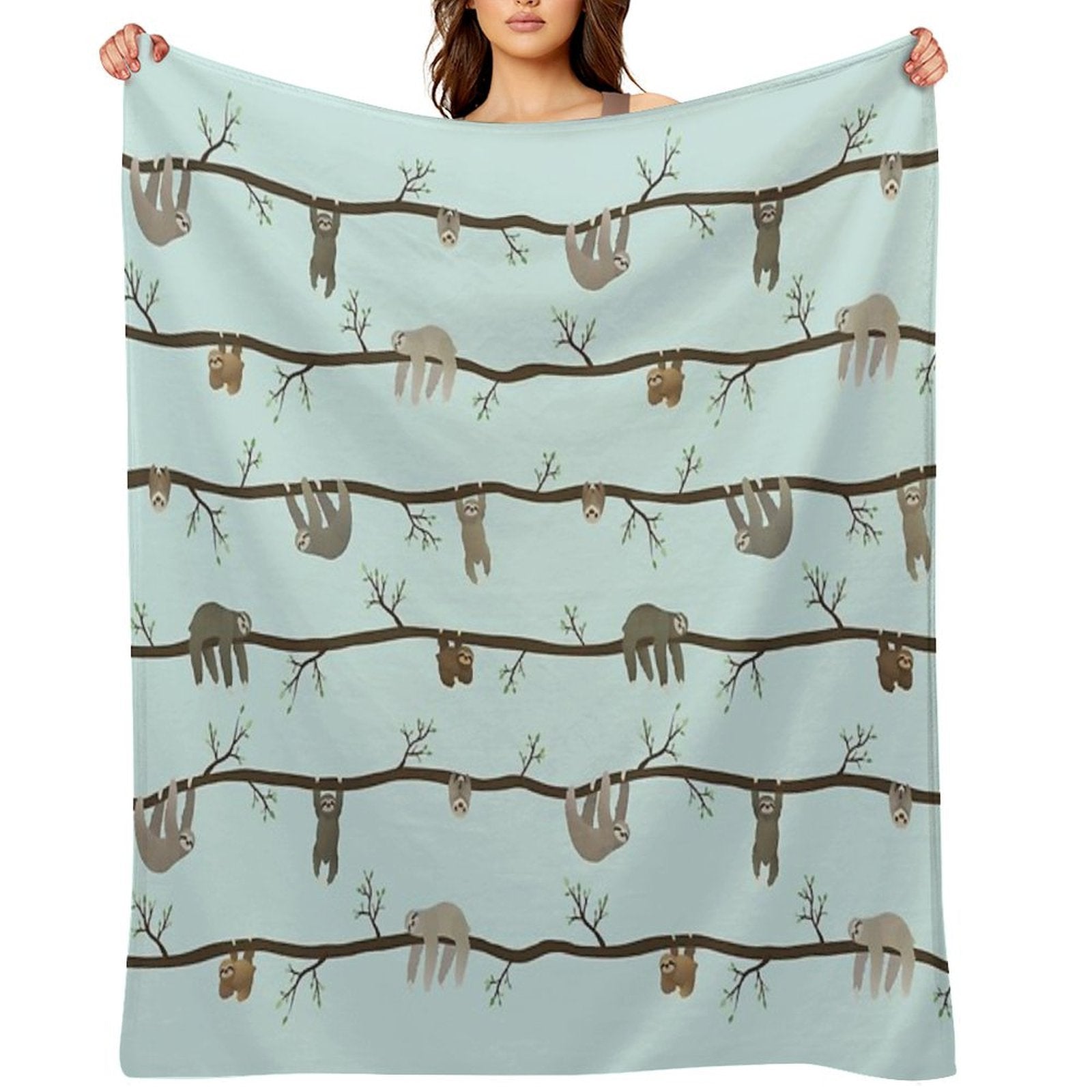Sloths (blue) Shrink-resistant Throw Blanket