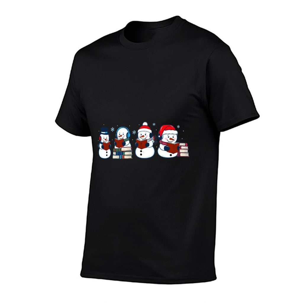 Snowman Reading Books Teacher Librarian Bookworm Christmas  Easy-care T-Shirt