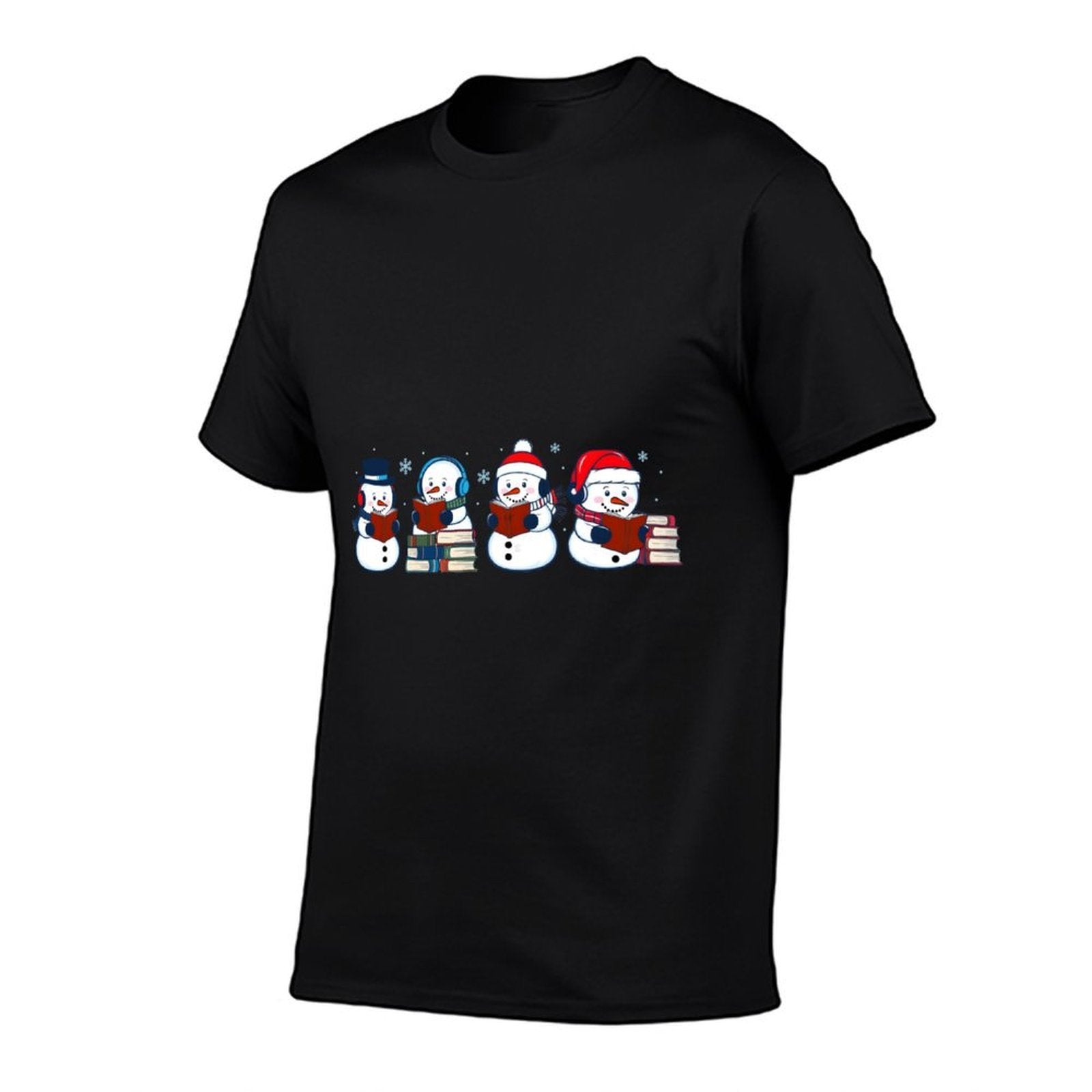 Snowman Reading Books Teacher Librarian Bookworm Christmas  Easy-care T-Shirt