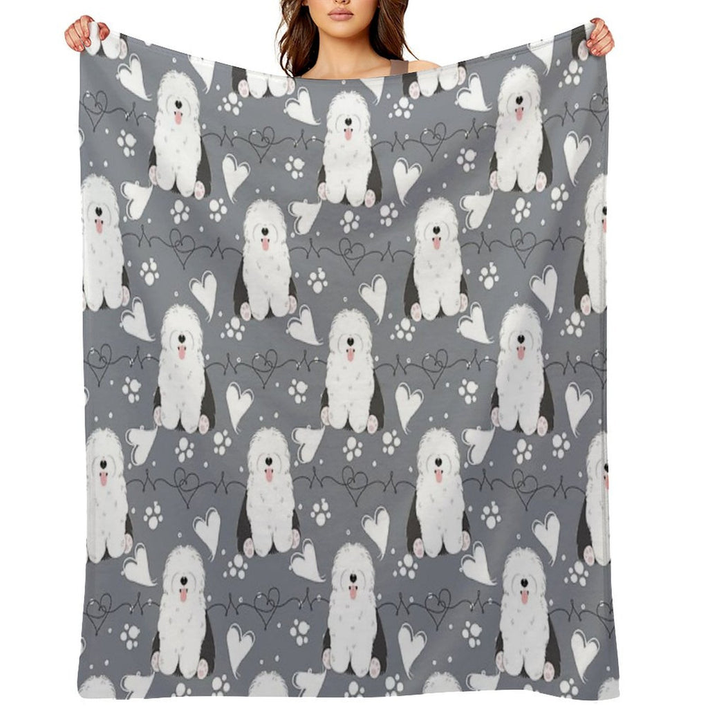 LOVE Old English Sheepdog - Black And White 1 Velvety-soft Throw Blanket