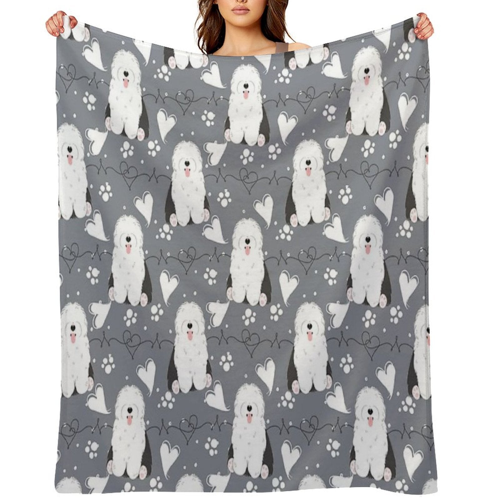 LOVE Old English Sheepdog - Black And White 1 Velvety-soft Throw Blanket