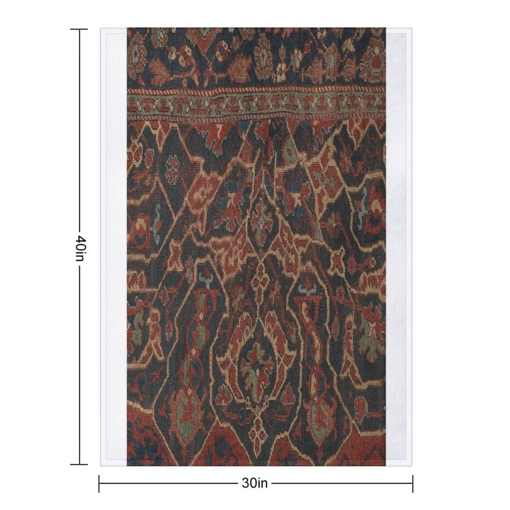 Boho Chic Dark II  17th Century Colorful Medallion Red Blue Green Brown Ornate Accent Rug Pattern Travel-friendly Throw Blanket