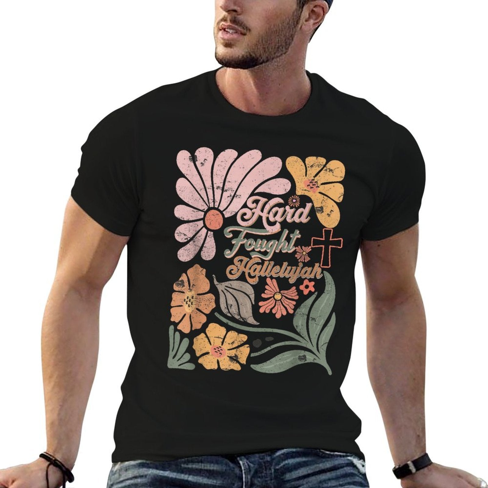 Boho Retro Christian Hard Fought Hallelujah Men Women  Vintage-inspired T-Shirt